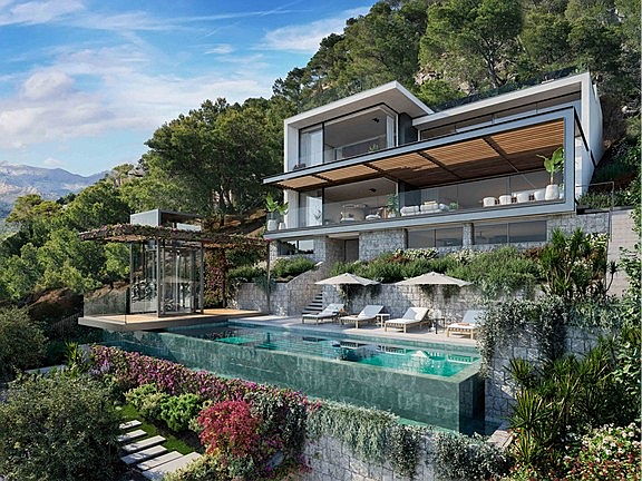  Balearic Islands
- Exklusiv nybyggd villa i modern design på en bergssluttning, med infinitypool, havsutsikt och stora fönster i Puerto Andratx på Mallorca