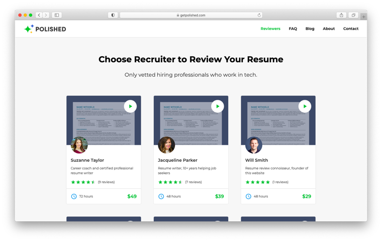 Resume reviewers at Polished