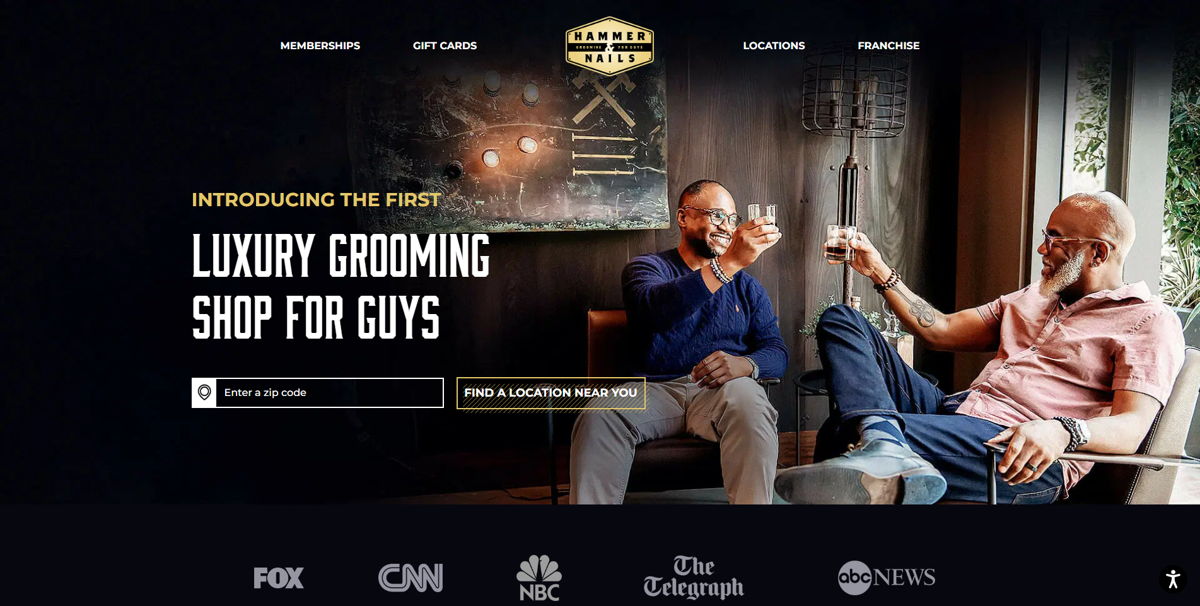 Screenshot of Hammer & Nails , from the barber & barbershop websites collection.