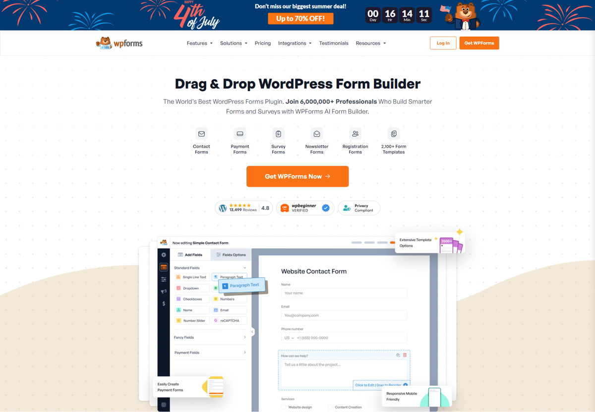 Screenshot of WPForms , from the wordpress websites collection.