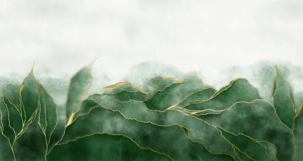 Green & gold abstract leaf wallpaper mural custom image