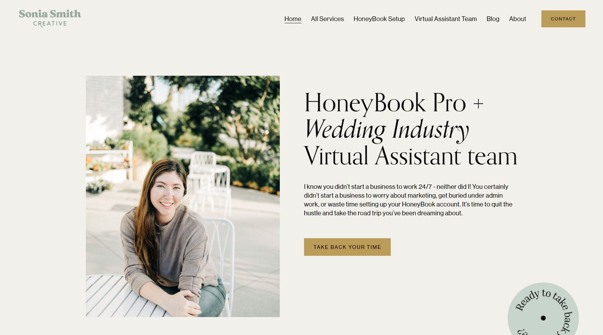Screenshot of Sonia Smith Creative, from the virtual assistant websites collection.