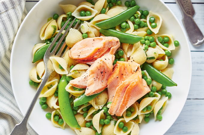 Pâtes aux petits pois et au saumon