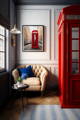 Red London telephone box used in home decor interior desig, London inspired Decor, Vintage Frog, Surrey Antique Shop