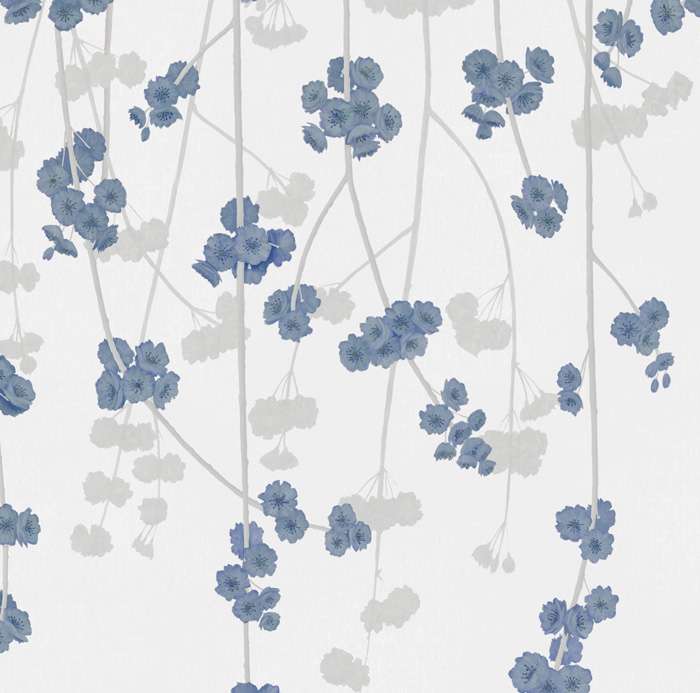 White & Blue Cherry Blossom Wallpaper detail Image