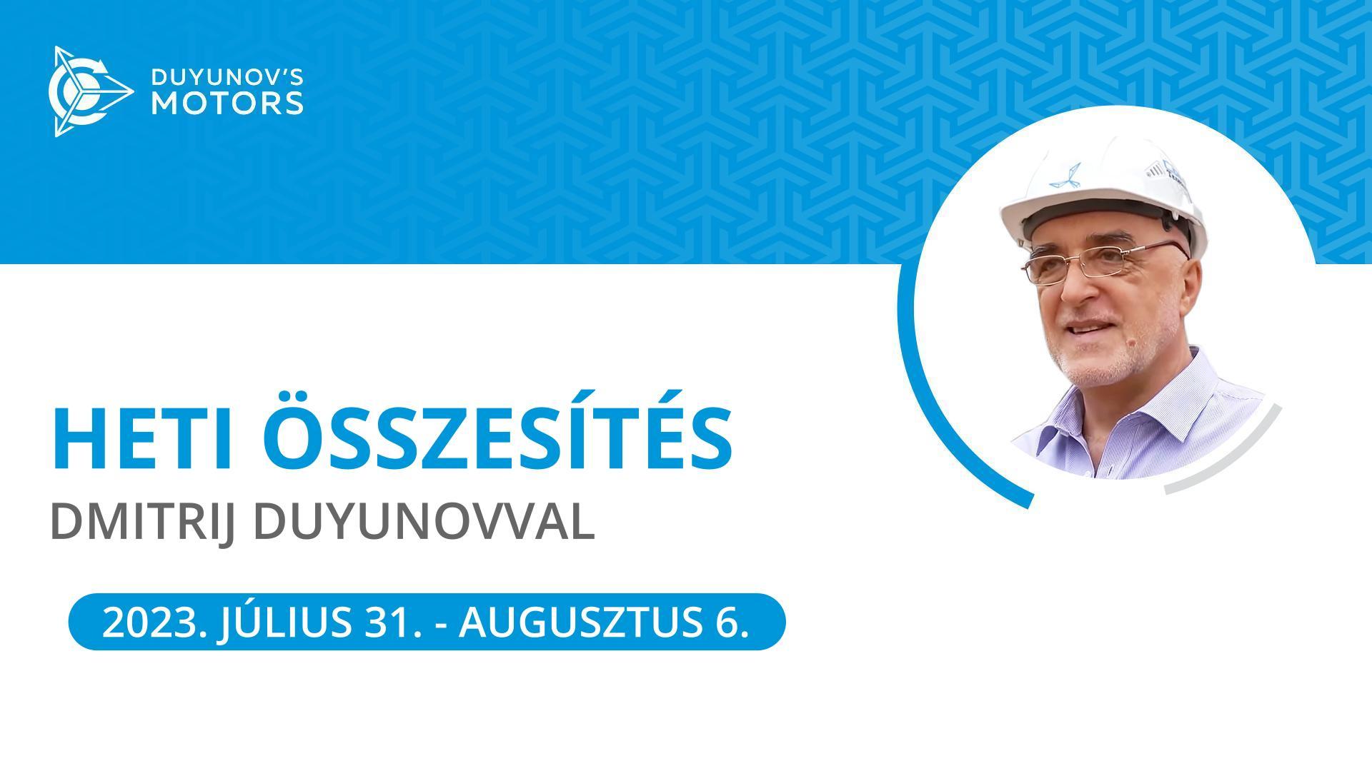 Heti összesítés a „Duyunov Motorok" projektben