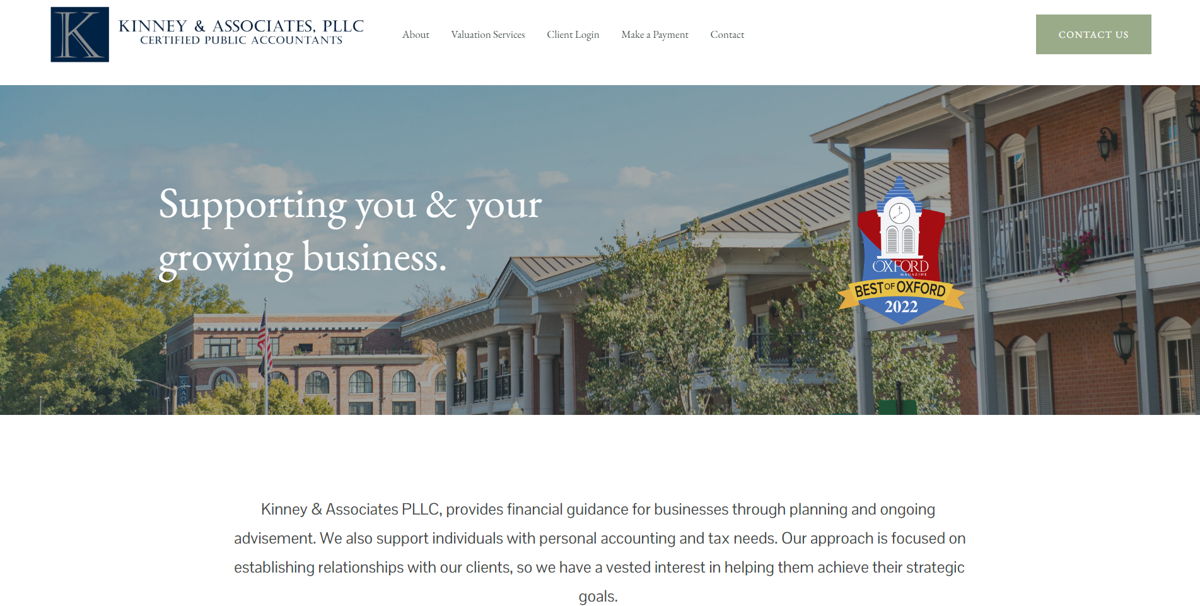 Screenshot of  Kinney and Associates, from the advisor websites collection.