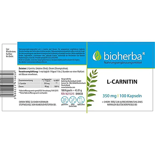 L - Carnitin 350 mg 100 Kapseln