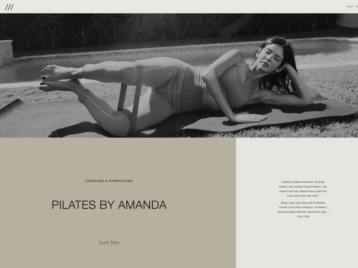 Screenshot of Pilates by Amanda, from the fitness websites collection.