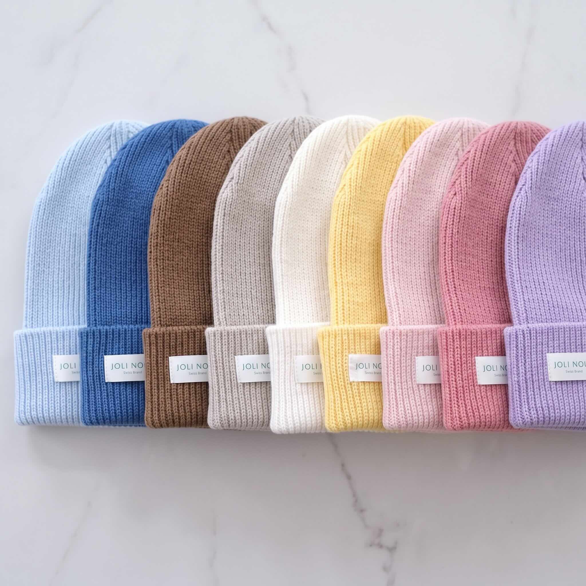 bonnet collection hiver laine mérinos doux 100% blanc brun bleu ciel rose vieux lilas violet