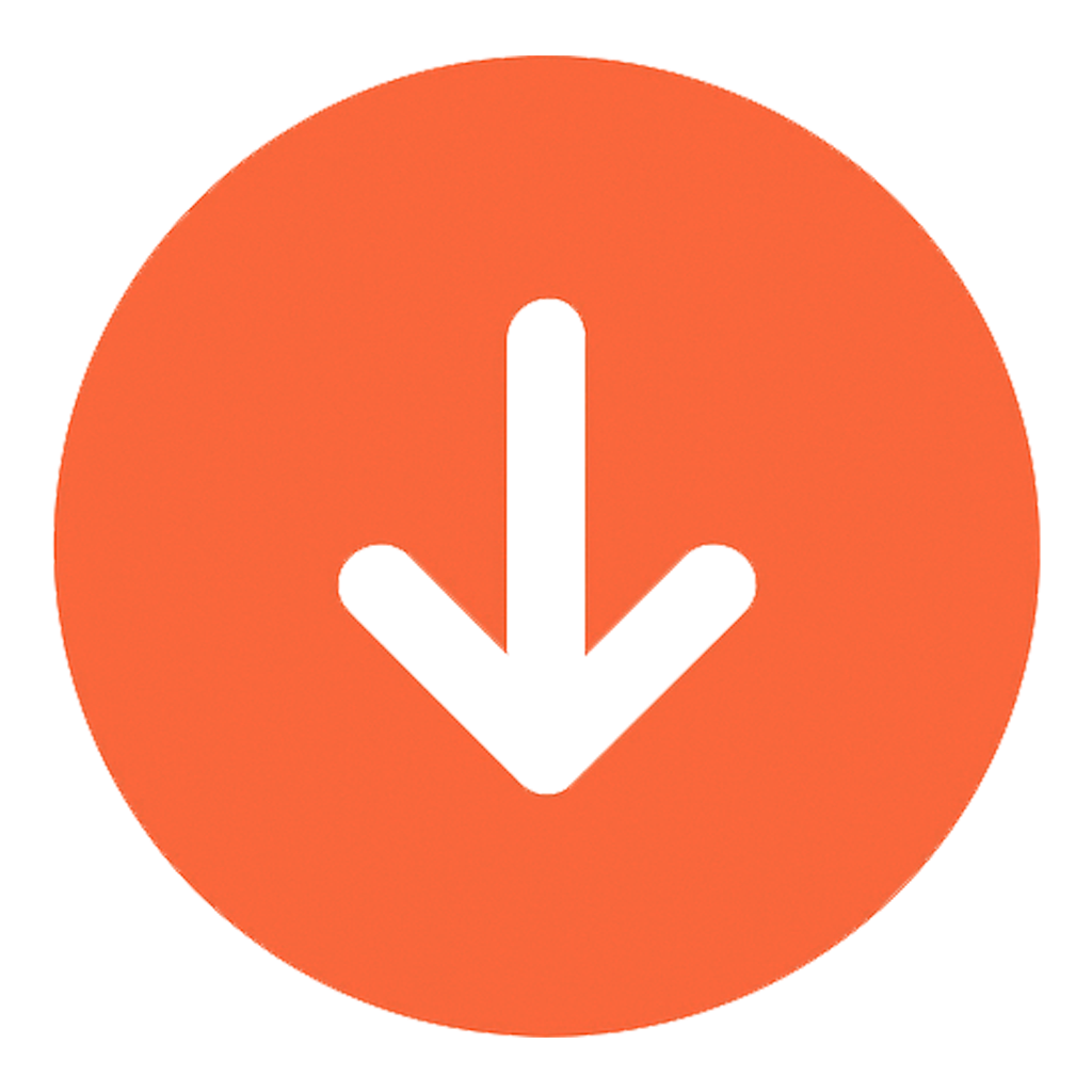 A solid orange circle with a white downward-pointing arrow in the center.