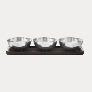 BERNADOTTE decorative tray with bowls in stainless steel and smoked oak
