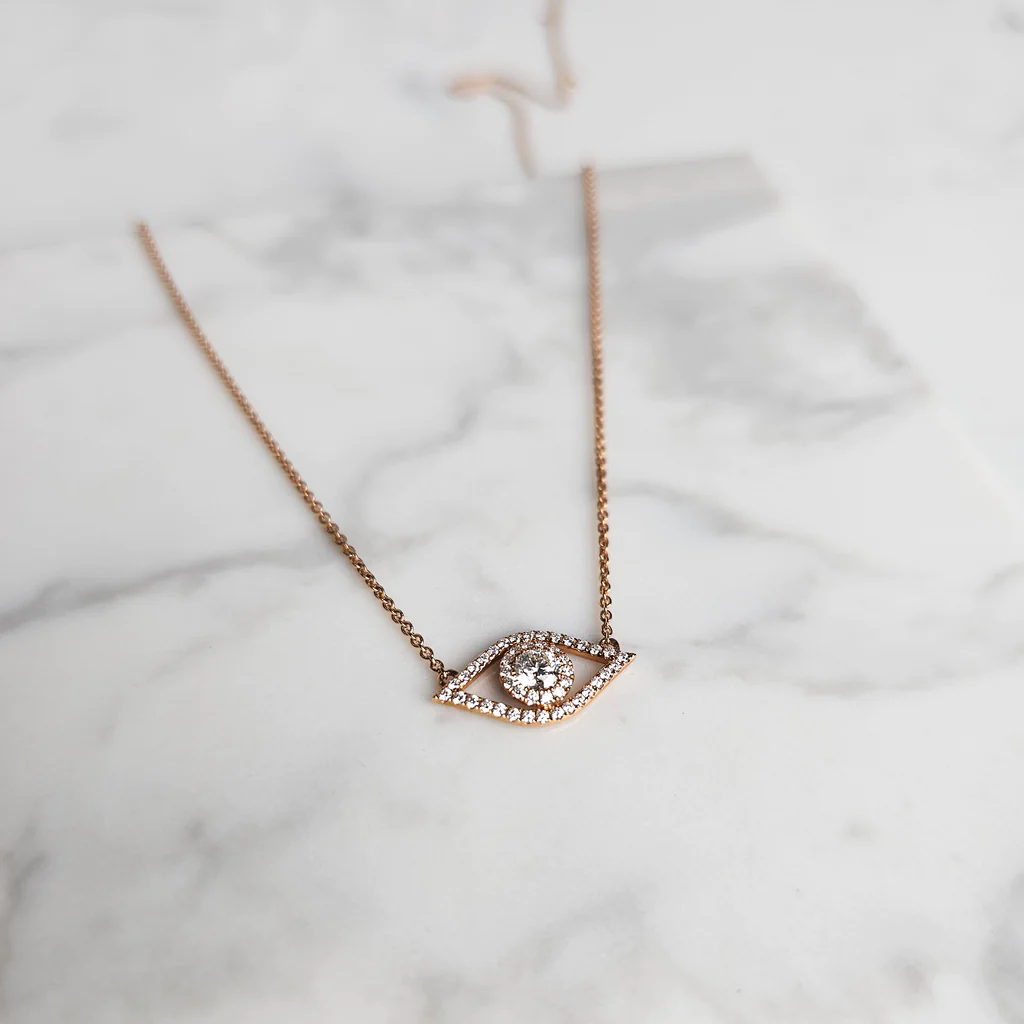 Rose Gold & Diamond Evil Eye Necklace - Image 3