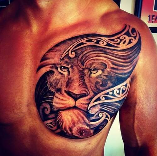 Tatouage Lion Homme Pectoraux