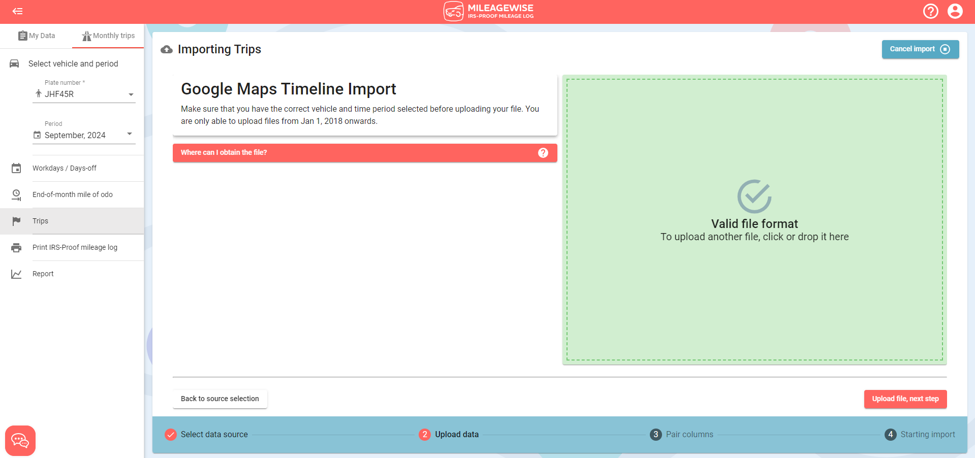 valid mileage log file