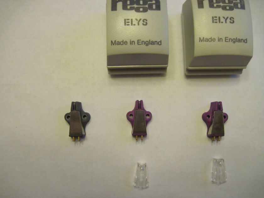 Rega Elys cartridges (a pair of purple ones) plus a bonus Rega cartridge Mono? gray body