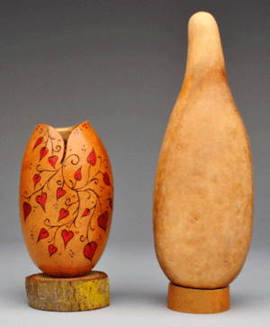 (Note: This is an example of what can be done with small People Gourds. Gourds are sold uncut).