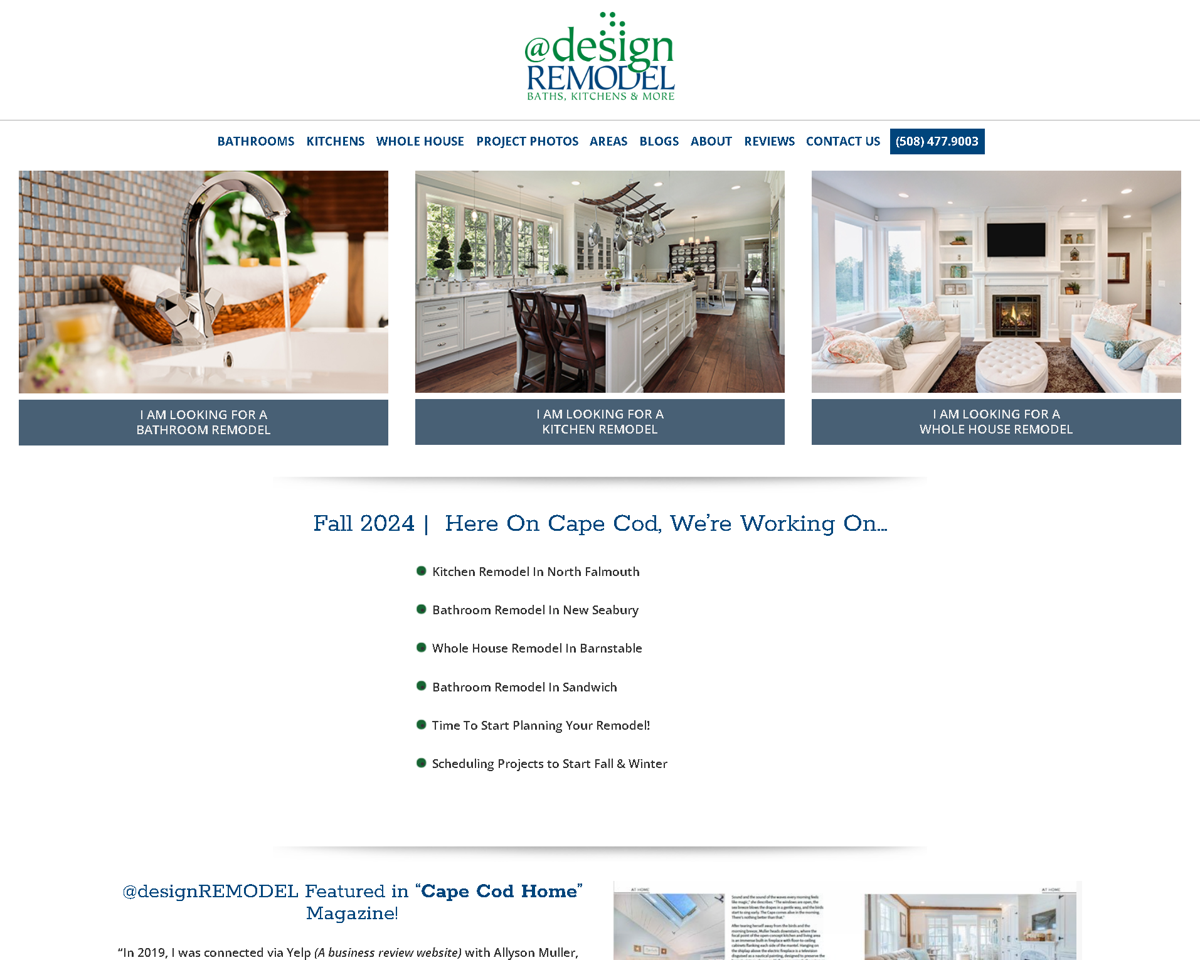Screenshot of At Design Remodel , from the remodeling websites collection.