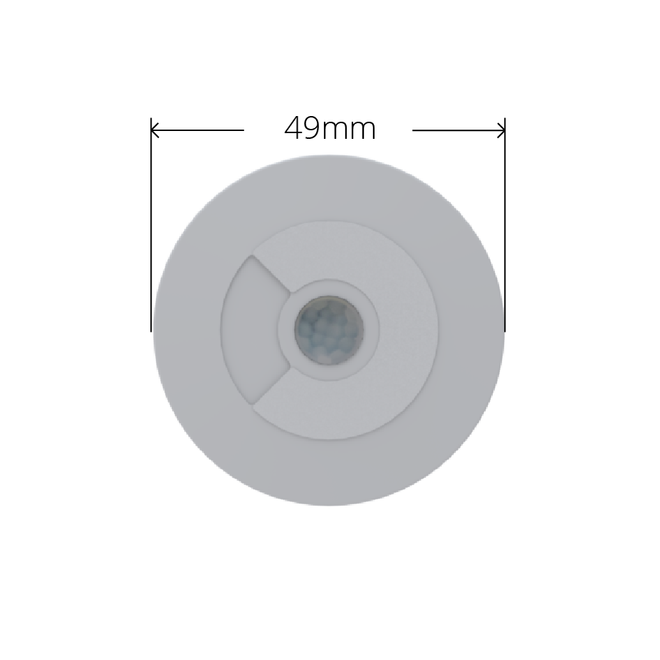 Weißer Faradite Bewegungsmelder 360 potenzialfrei Trockenkontakt mit 49 mm Vorderseitenabmessung