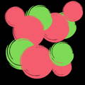 green and red circles, red dominant
