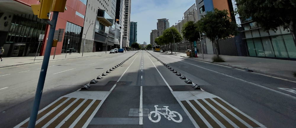 Los Angeles bike lane and empty road