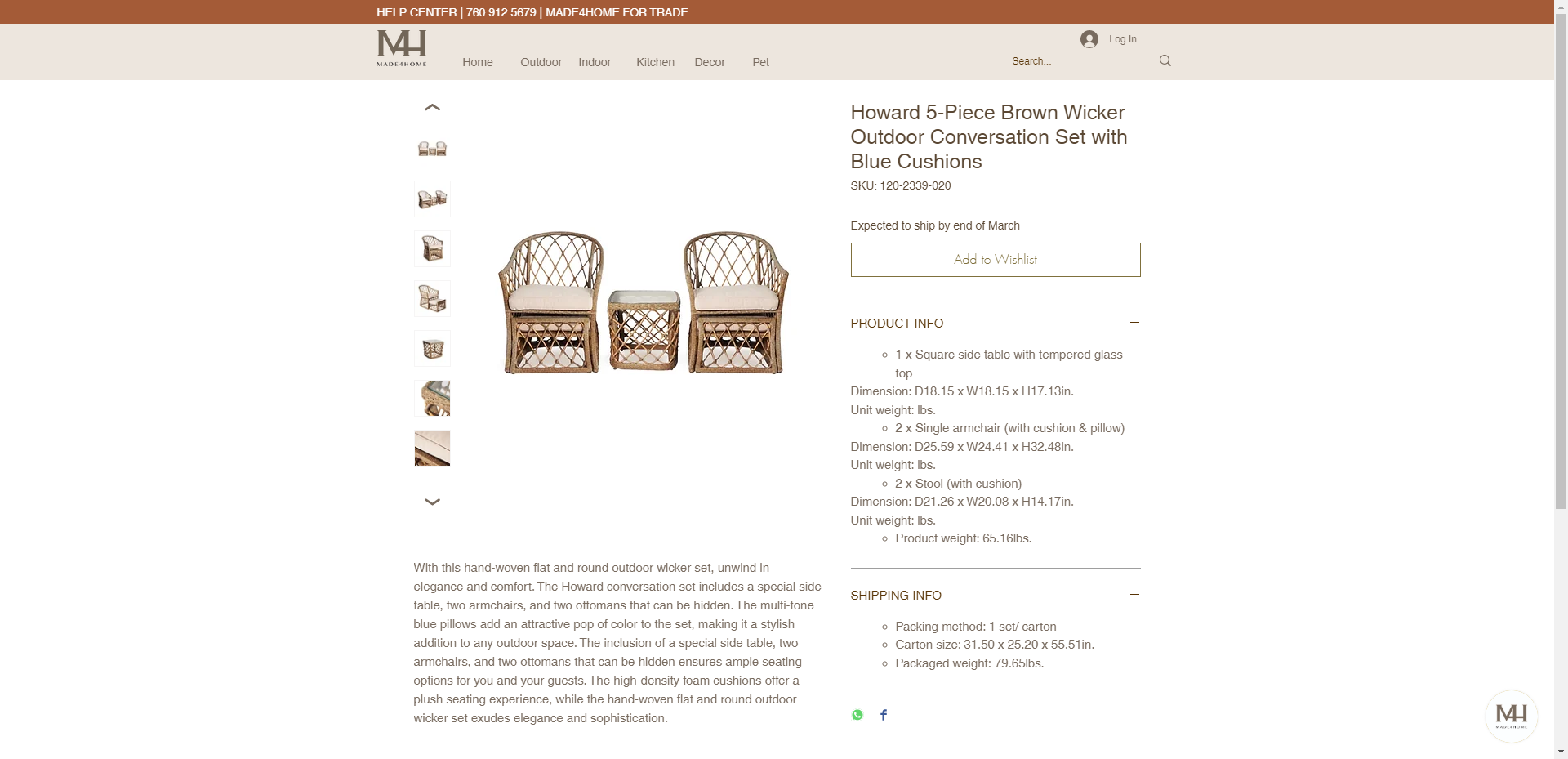 An example of Made4Home’s product page