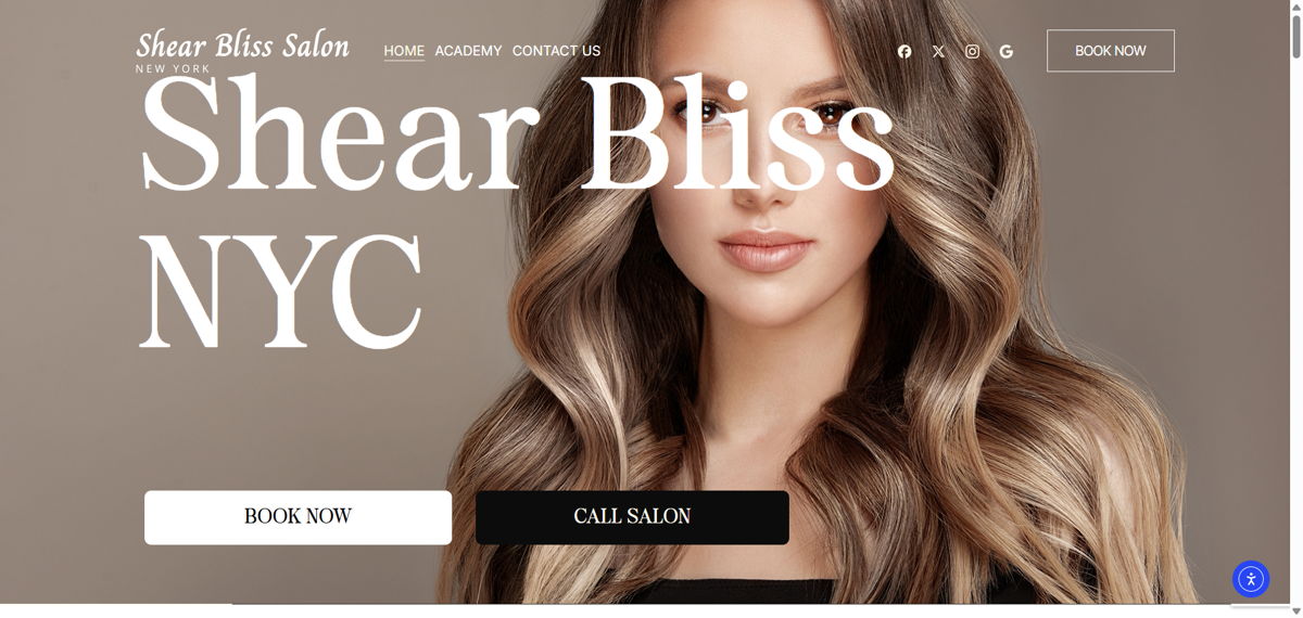 Screenshot of Shear Bliss NYC, from the hair stylist portfolios collection.