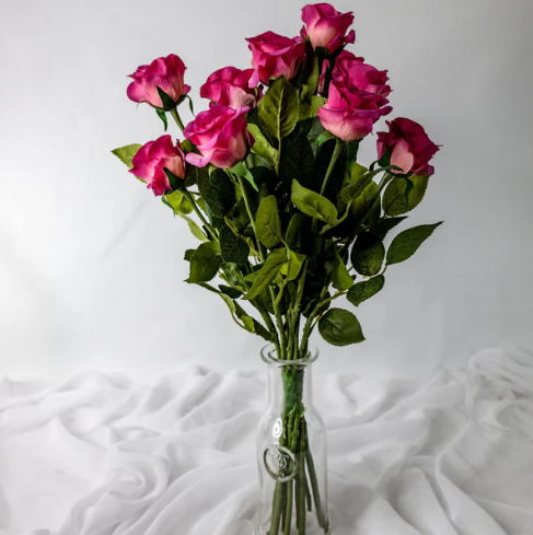 Fuchsia Real Touch Half Bloom Rose - Realistic Artificial Flowers