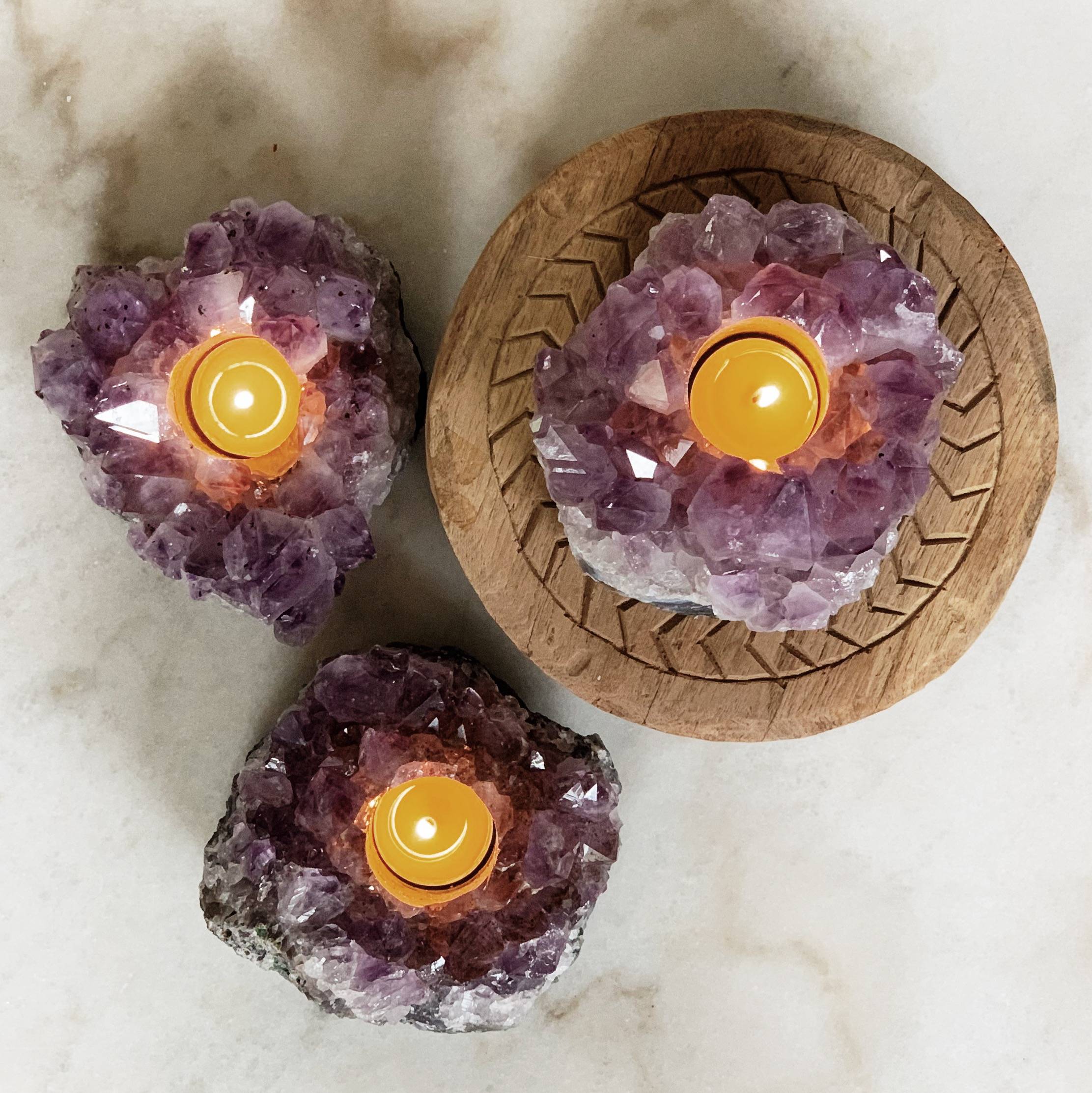 Amethyst Candle Holders, healing stone for the third-eye