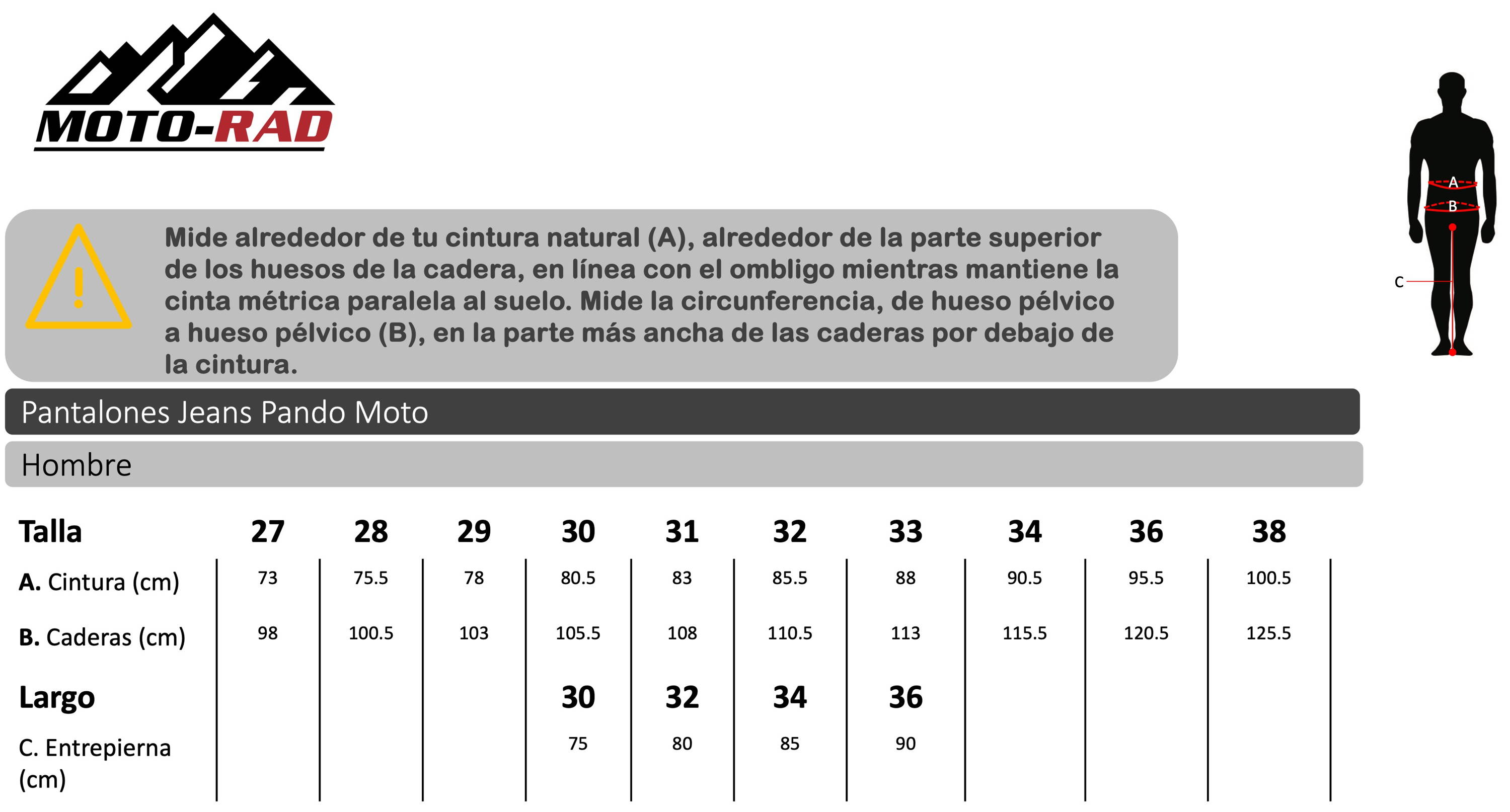 Guia de Tallas Pantalones Textiles Pando Moto
