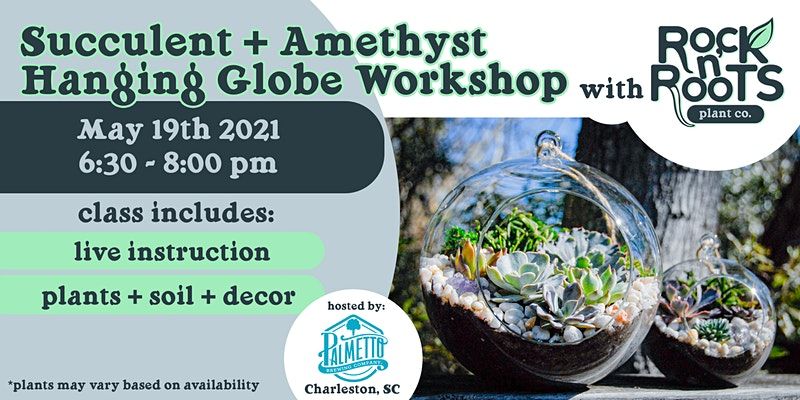 Succulent + Amethyst Hanging Globe Workshop at Palmetto Brewing Co. promotional image