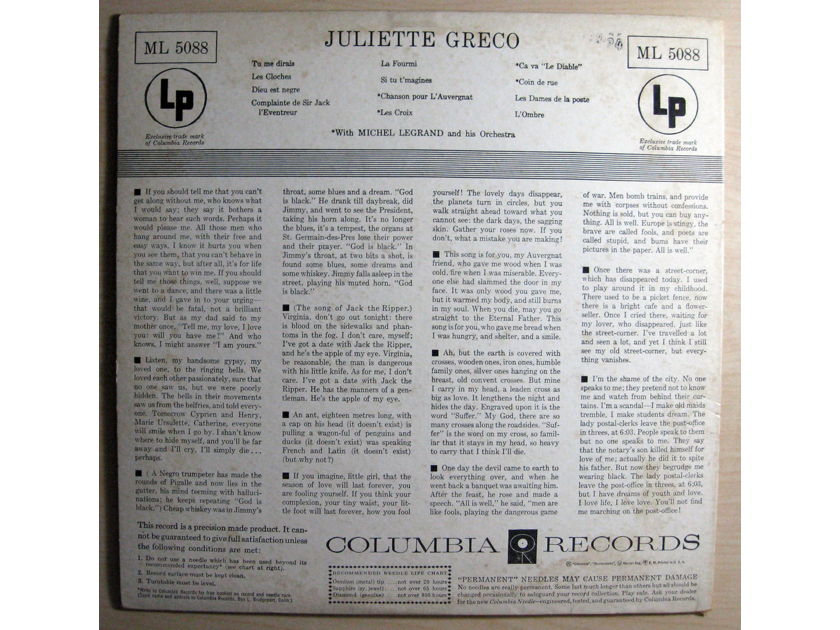 Juliette Greco  - Juliette Greco  - Mono 1960 Columbia Masterworks ML 5088