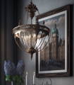 Antique Chandelier with london themed wall art picture on the wall. Vintage Frog, Surrey antique shop UK