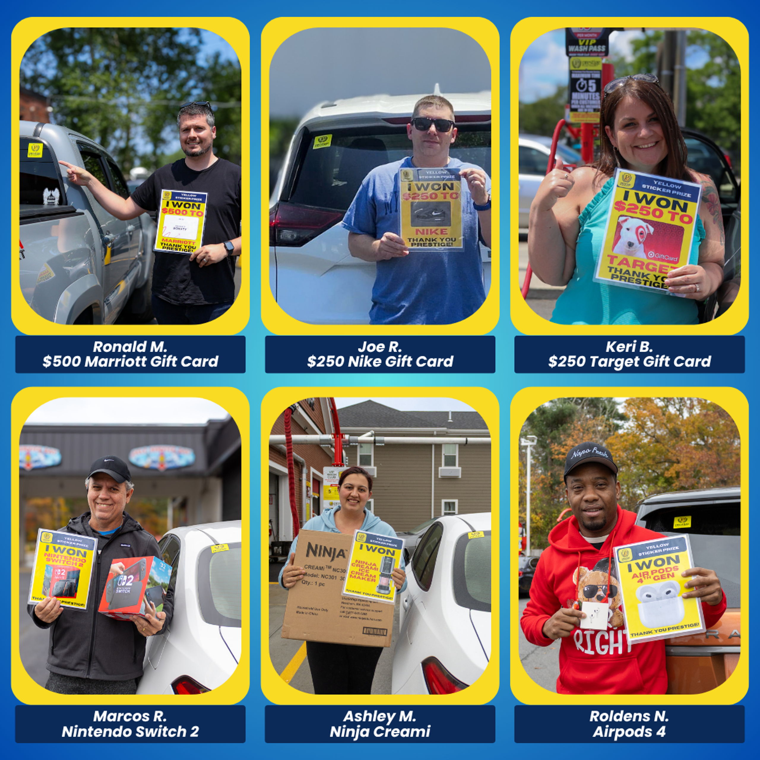Previous Prestige Loyalty Lottery winners with their prizes (collage 5 of 5)