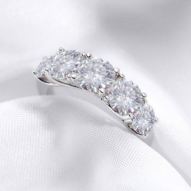 Sparkling Moissanite 5 Stone Double Halo Diamond Ring