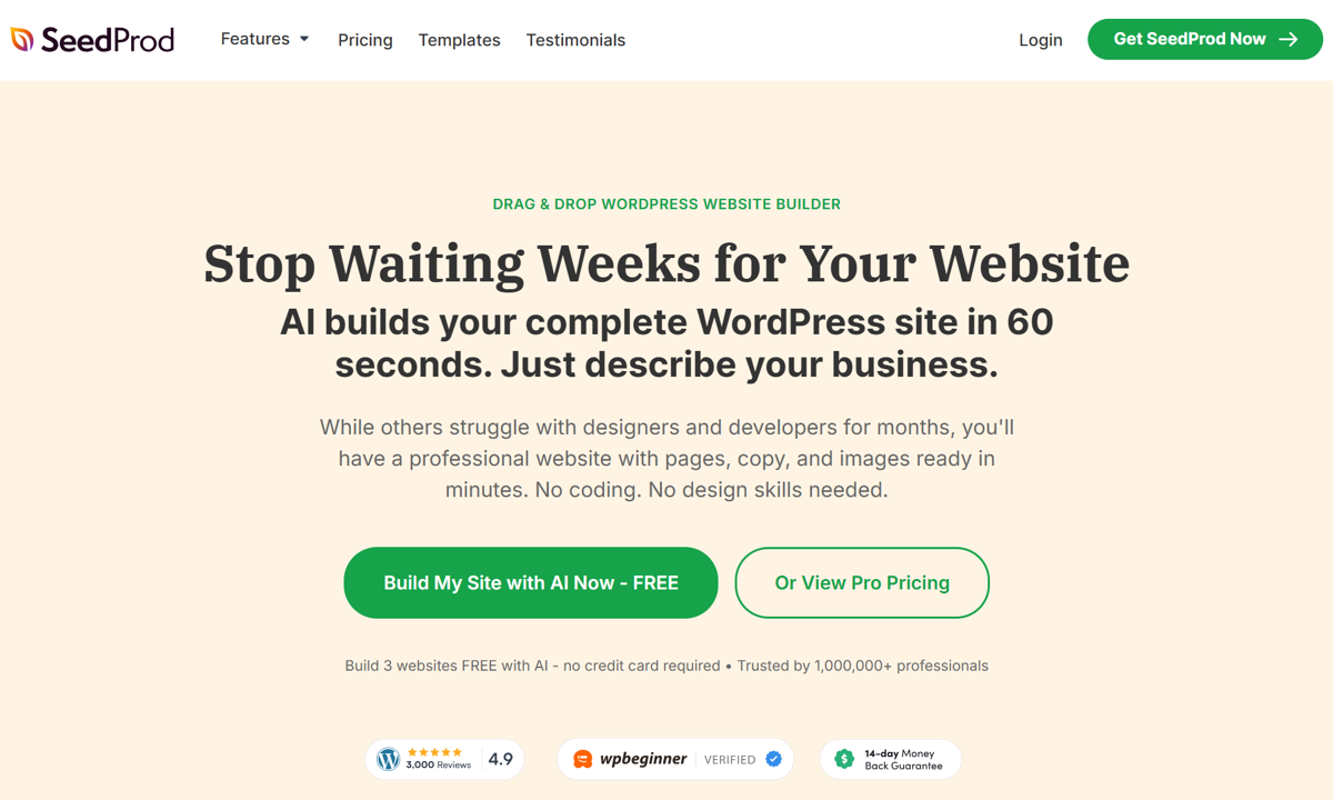 Screenshot of SeedProd , from the wordpress websites collection.