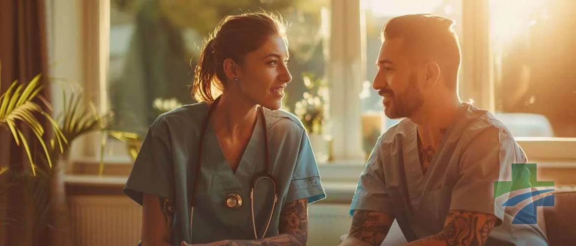 A healthcare professional sharing the story of their tattoo with a patient.