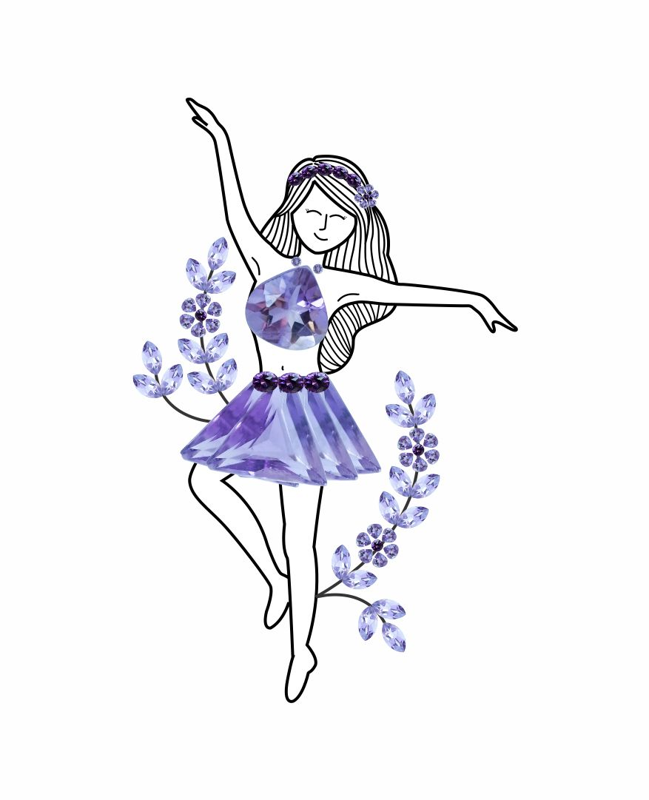 An illustration of a woman wearing amethysts