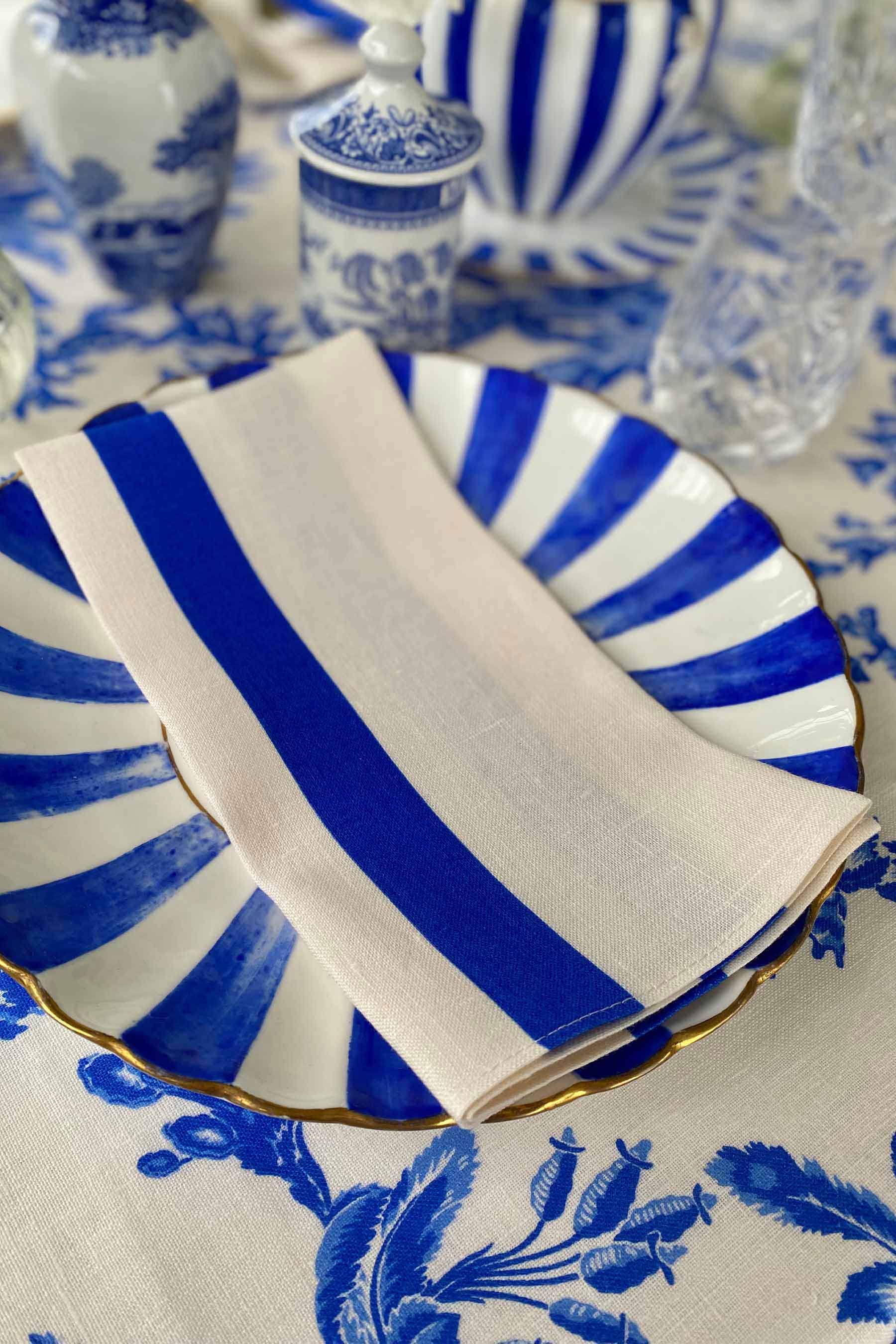 Striped  Blue & White Linen Napkins by YOLKE