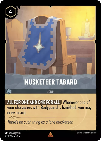 Musketeer Tabard card from Disney's Lorcana: The First Chapter.