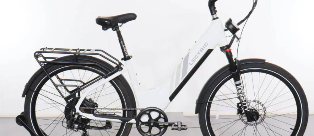 a white Lectric XPress 750 electric city bike