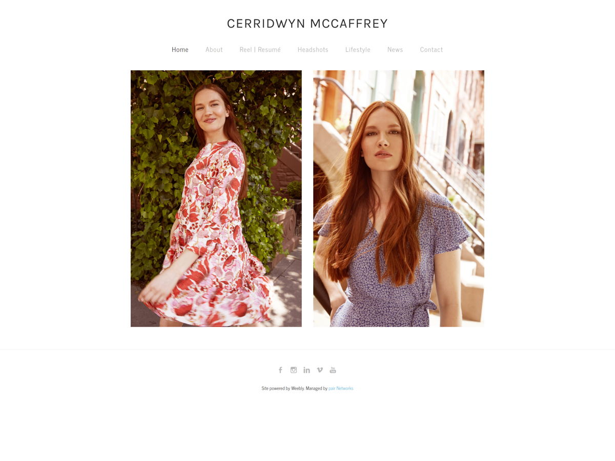 Screenshot of Cerridwyn McCaffrey, from the actor websites collection.