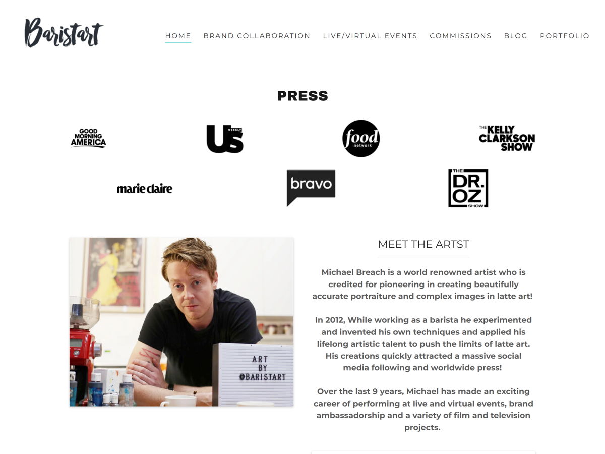 Screenshot of BaristArt, from the art portfolios collection.