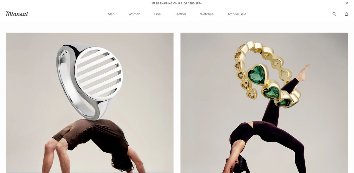 Screenshot of Miansai, from the shopify jewelry stores collection.