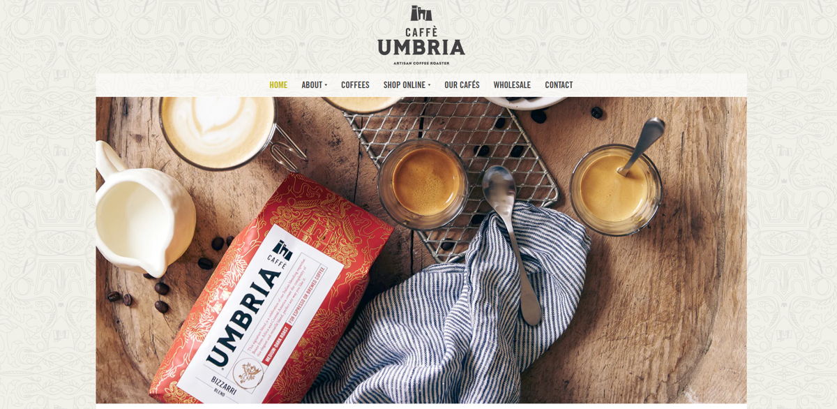 Screenshot of Caffe Umbria, from the cafe & coffee shop websites collection.