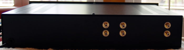 Rear panel, left to right: High pass output; low pass output; pre-amp input.