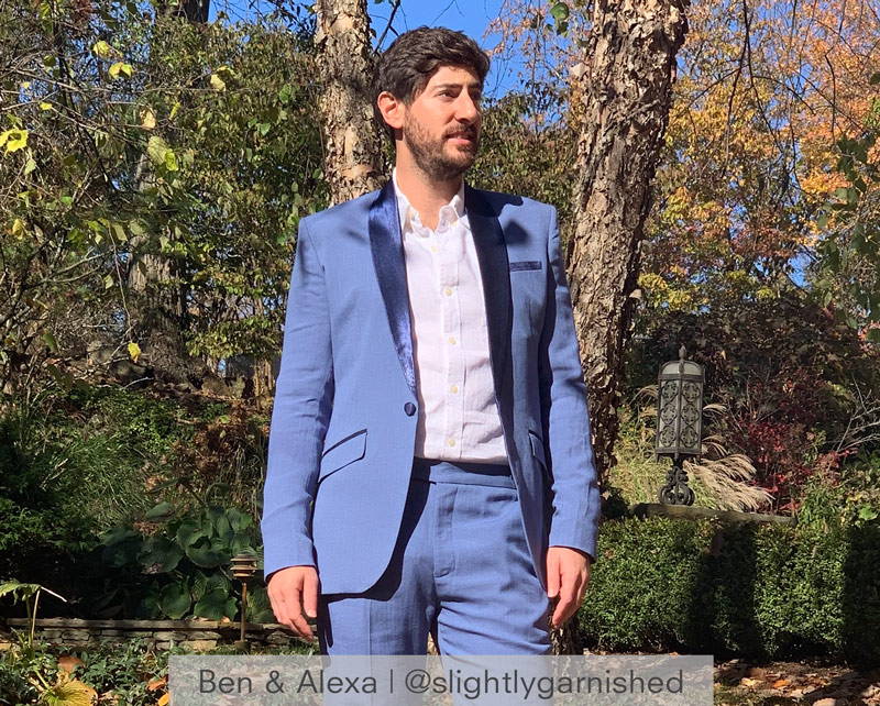 groom in light blue tuxedo