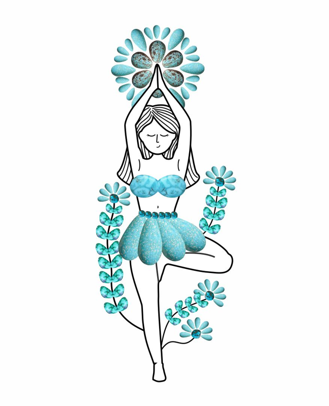 An illustration of a woman wearing turquoise blue dress