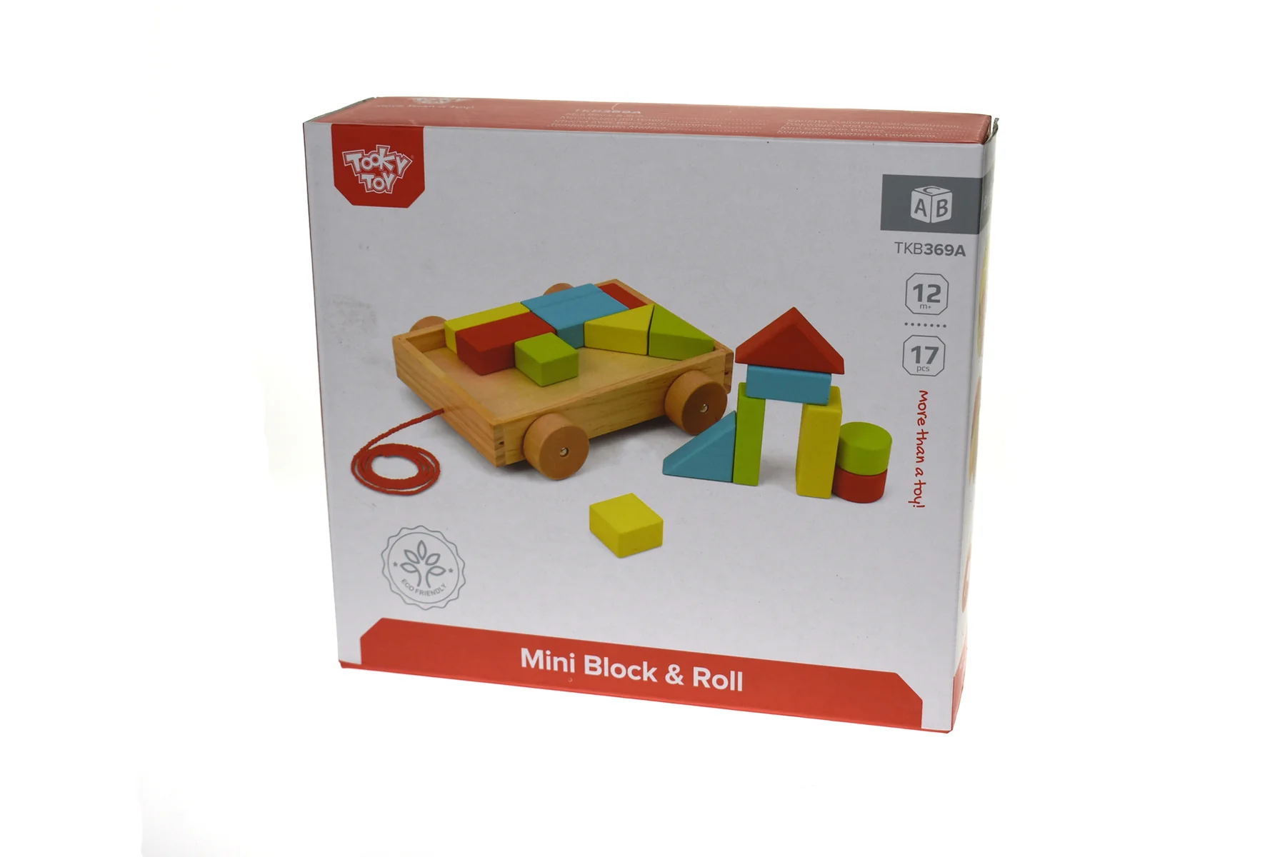 Small Mini sized Wooden building puzzle blocks qty 20 in wood tray for toddlers with wheels and pull along handle - Image 4