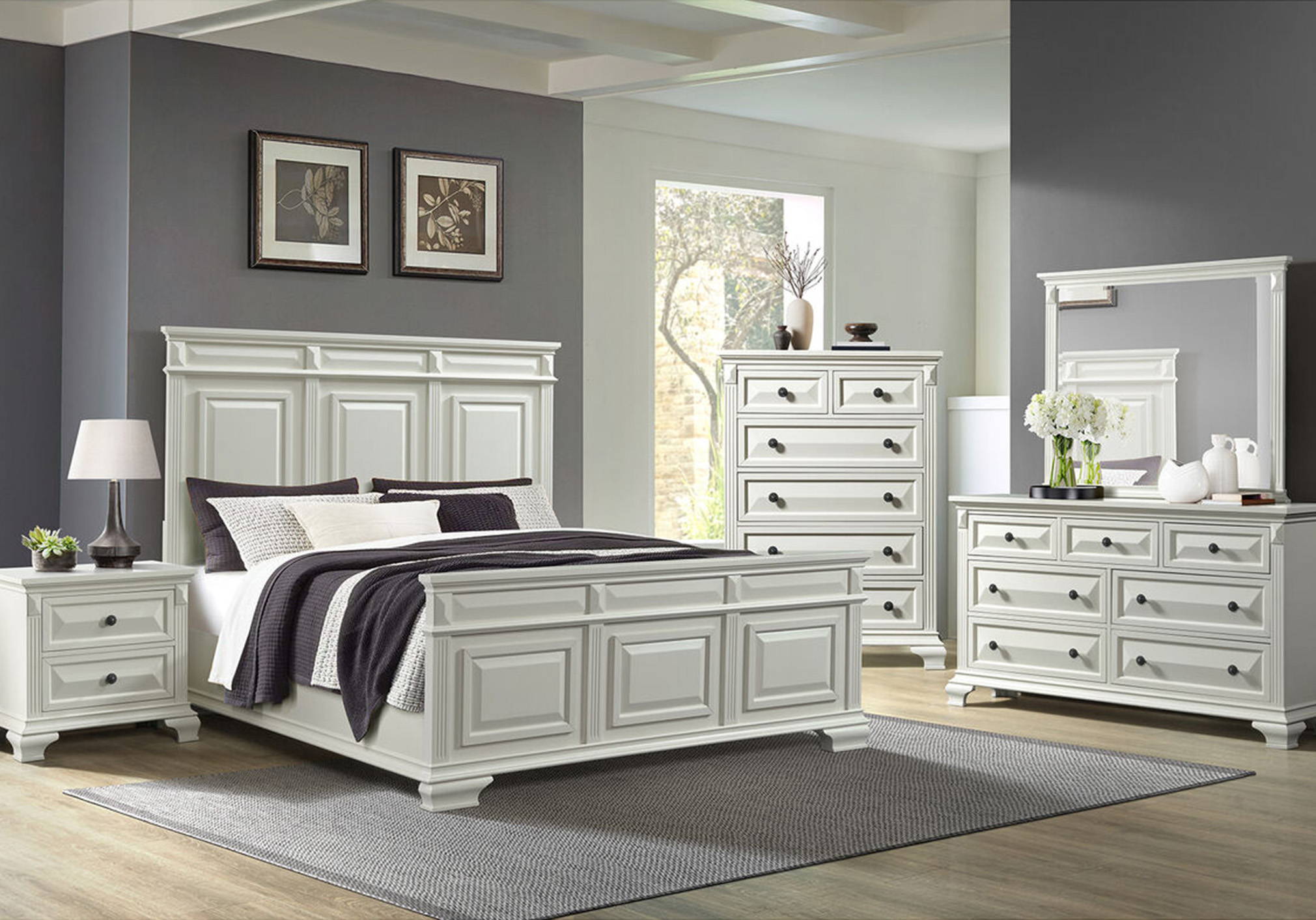 Elegant rustic brown bedroom set. Click to Shop more bedroom options. 